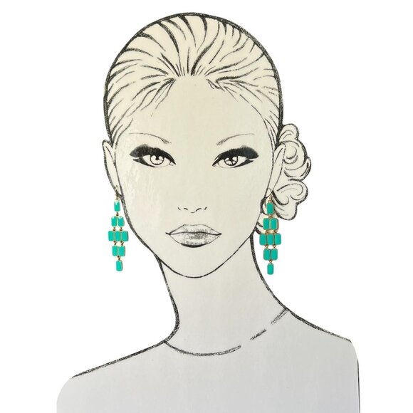 Marlyn Schiff Gold Tone Dangling Chandelier Earrings Turquoise Resin Acc… - Picture 1 of 9